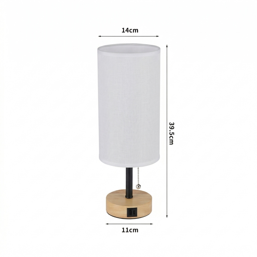 Brilagi - Stolní lampa s USB portem TABLON 1xE27/25W/230V dub/černá/bílá