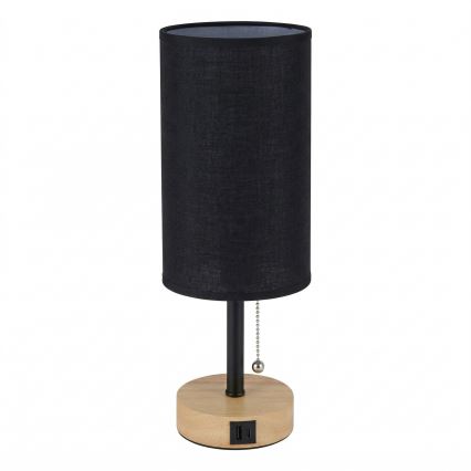 Brilagi - Stolní lampa s USB portem TABLON 1xE27/25W/230V dub/černá