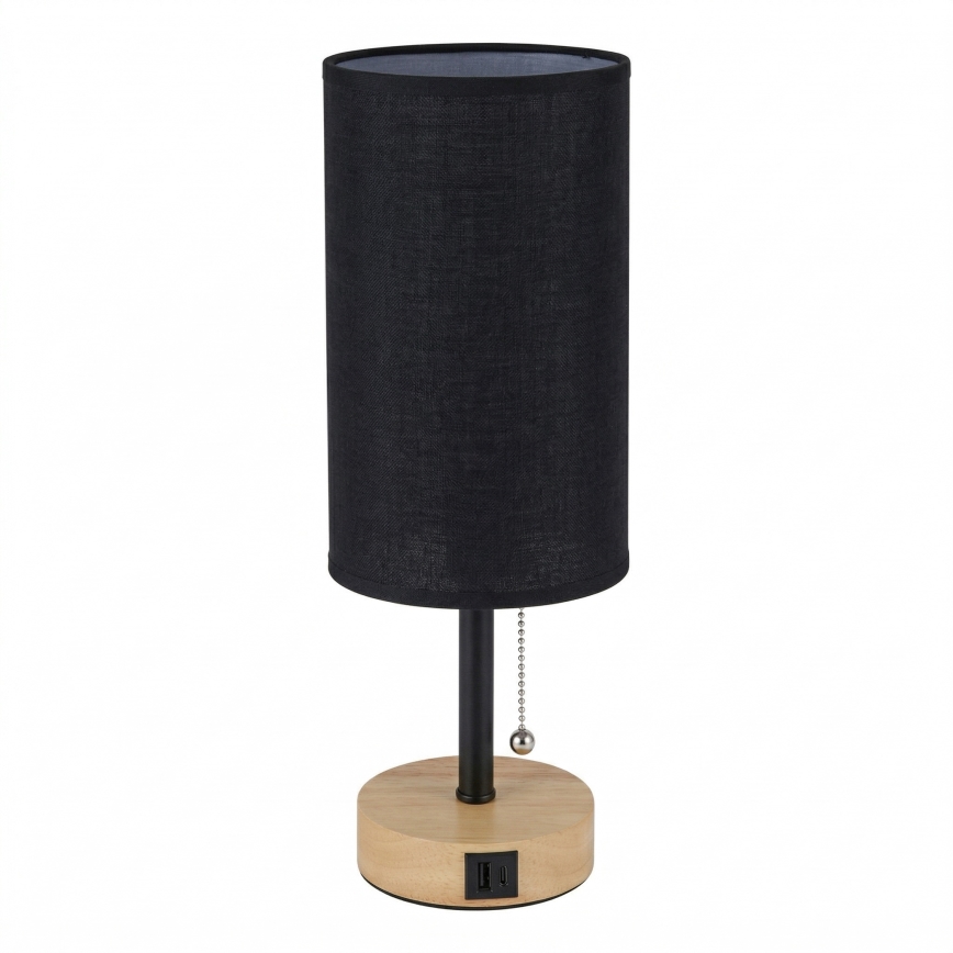 Brilagi - Stolní lampa s USB portem TABLON 1xE27/25W/230V dub/černá