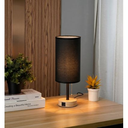 Brilagi - Stolní lampa s USB portem TABLON 1xE27/25W/230V dub/černá