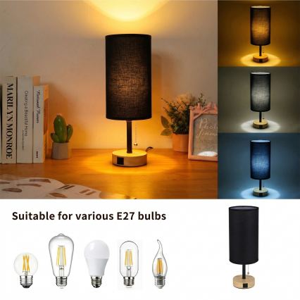 Brilagi - Stolní lampa s USB portem TABLON 1xE27/25W/230V dub/černá