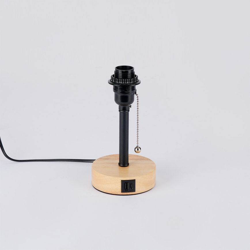 Brilagi - Stolní lampa s USB portem TABLON 1xE27/25W/230V dub/černá/krémová