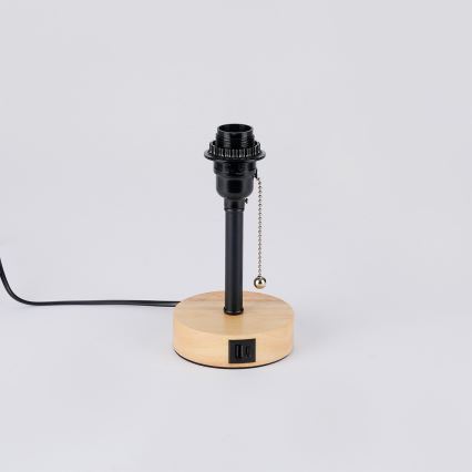 Brilagi - Stolní lampa s USB portem TABLON 1xE27/25W/230V dub/černá/šedá