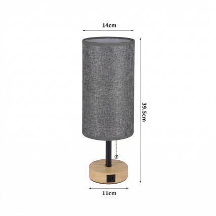 Brilagi - Stolní lampa s USB portem TABLON 1xE27/25W/230V dub/černá/šedá
