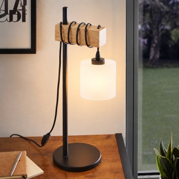 BRILAGI - Stolní lampa WOOD GLASS 1xE27/40W/230V hnědá/černá/bílá