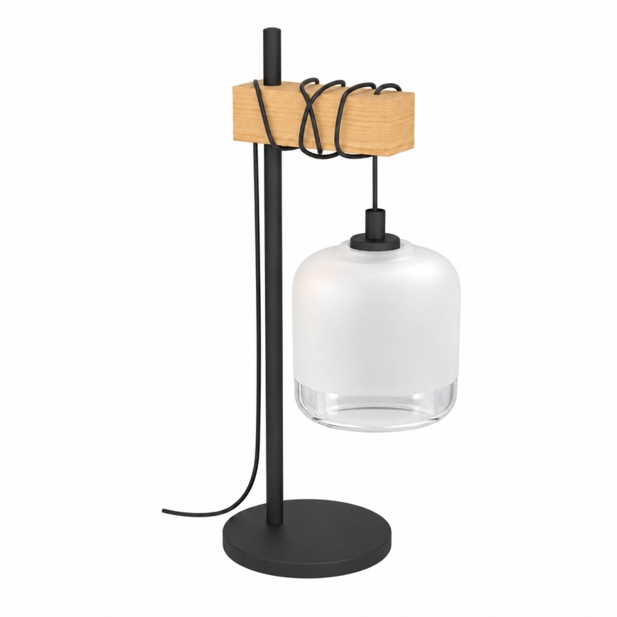 BRILAGI - Stolní lampa WOOD GLASS 1xE27/40W/230V hnědá/černá/bílá