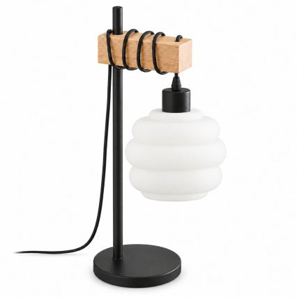 BRILAGI - Stolní lampa WOOD GLASS 1xE27/40W/230V hnědá/černá/bílá