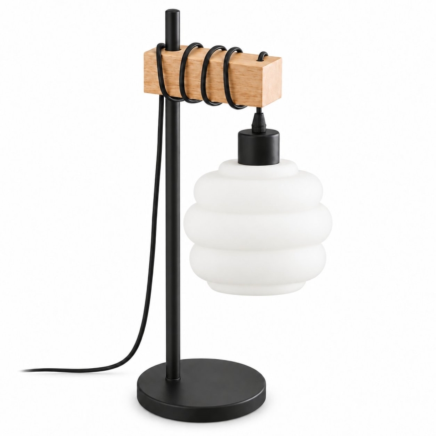 BRILAGI - Stolní lampa WOOD GLASS 1xE27/40W/230V hnědá/černá/bílá