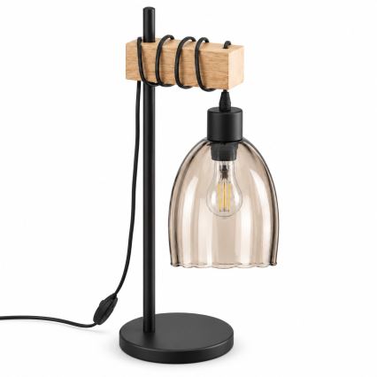 BRILAGI - Stolní lampa WOOD GLASS 1xE27/40W/230V hnědá/černá/kouřová béžová