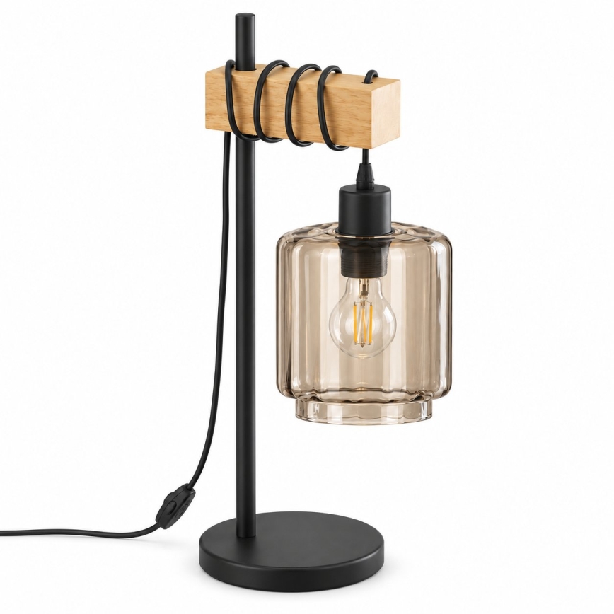 BRILAGI - Stolní lampa WOOD GLASS 1xE27/40W/230V hnědá/černá/kouřová béžová