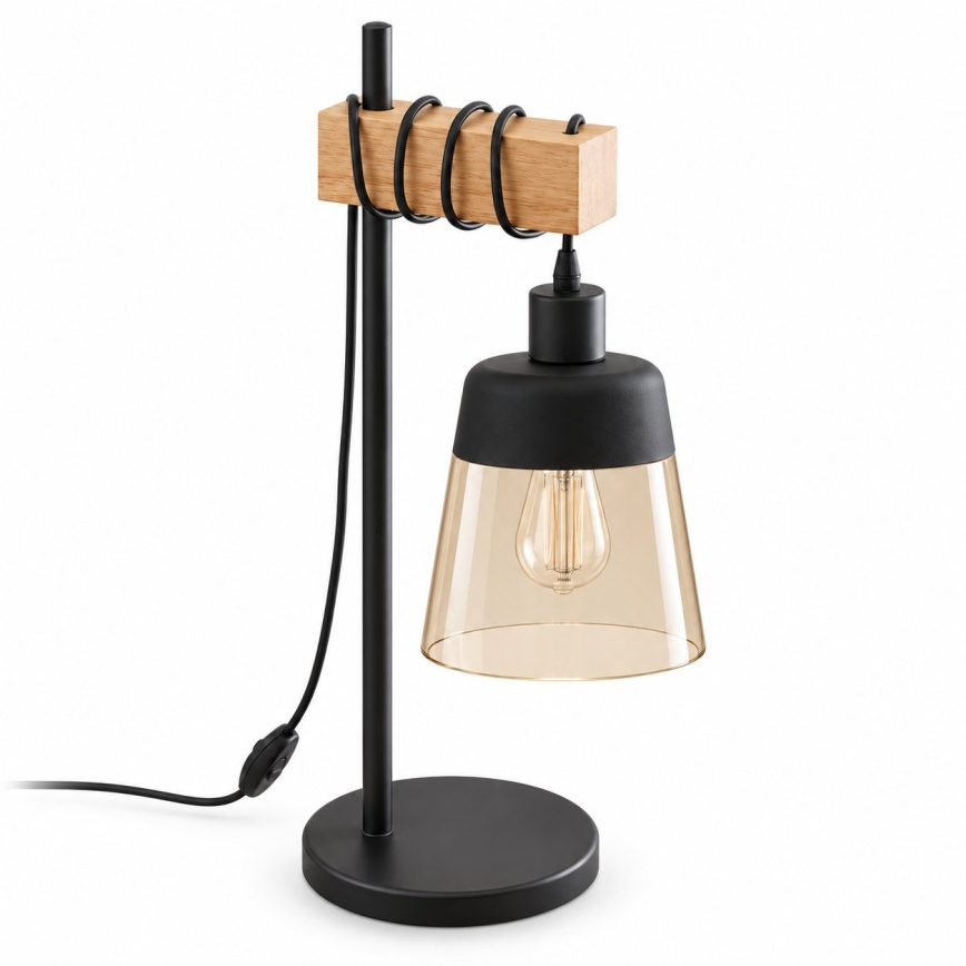BRILAGI - Stolní lampa WOOD GLASS 1xE27/40W/230V hnědá/černá/kouřová béžová