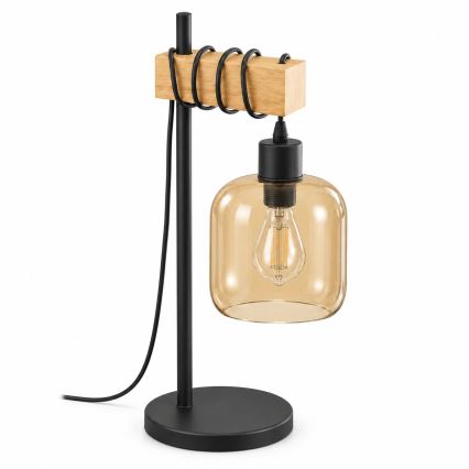 BRILAGI - Stolní lampa WOOD GLASS 1xE27/40W/230V hnědá/černá/kouřová hnědá