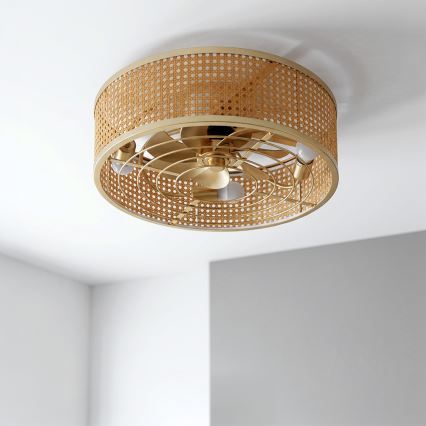 Brilagi - Stropní ventilátor 4xE27/40W/230V pr. 50 cm bambus + dálkové ovládání