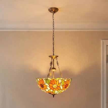 Brilagi - Tiffany vitrážový lustr na řetězu SUNFLOWER 3xE27/60W/230V pr. 50 cm