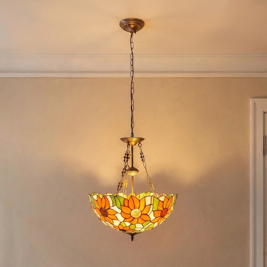 Brilagi - Tiffany vitrážový lustr na řetězu SUNFLOWER 3xE27/60W/230V pr. 50 cm