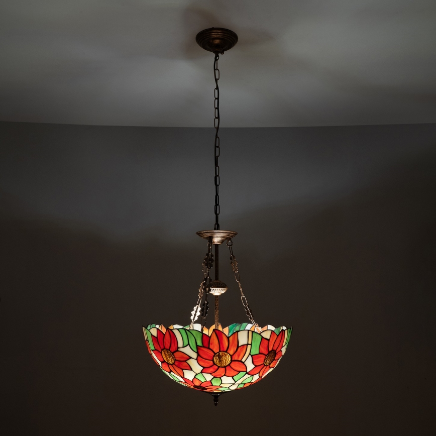 Brilagi - Tiffany vitrážový lustr na řetězu SUNFLOWER 3xE27/60W/230V pr. 50 cm