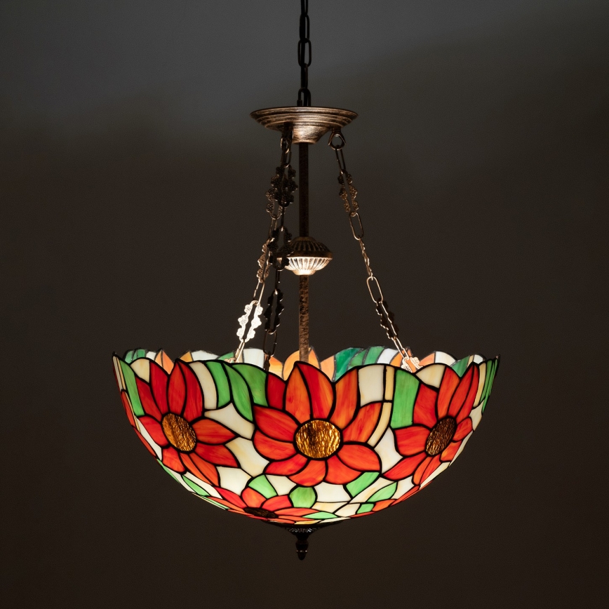 Brilagi - Tiffany vitrážový lustr na řetězu SUNFLOWER 3xE27/60W/230V pr. 50 cm