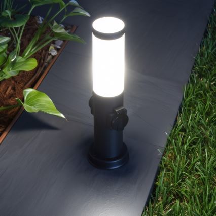 Brilagi - Venkovní lampa se 2 zásuvkami SCHUKO NOVA 1xE27/15W/230V 40 cm IP44 černá