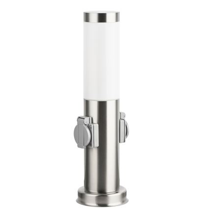 Brilagi - Venkovní lampa se 2 zásuvkami SCHUKO NOVA 1xE27/15W/230V 40 cm IP44 matný chrom