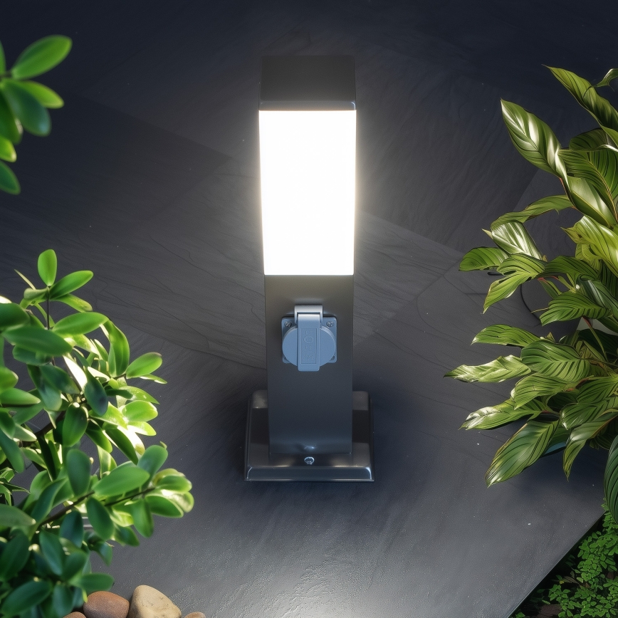 Brilagi - Venkovní lampa se 2 zásuvkami SCHUKO NOVA 1xE27/15W/230V 40 cm IP44 matný chrom