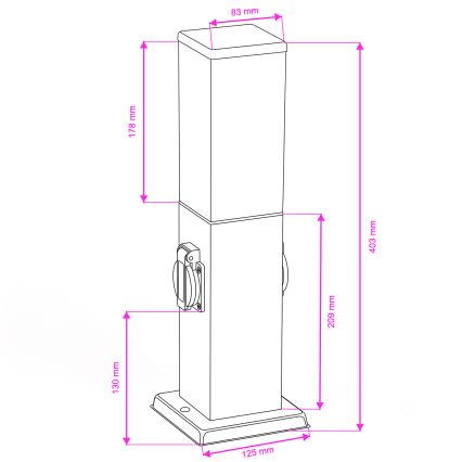 Brilagi - Venkovní lampa se 2 zásuvkami SCHUKO NOVA 1xE27/15W/230V 40 cm IP44 matný chrom