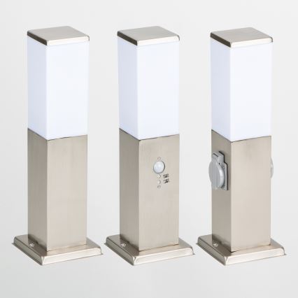Brilagi - Venkovní lampa se 2 zásuvkami SCHUKO NOVA 1xE27/15W/230V 40 cm IP44 matný chrom