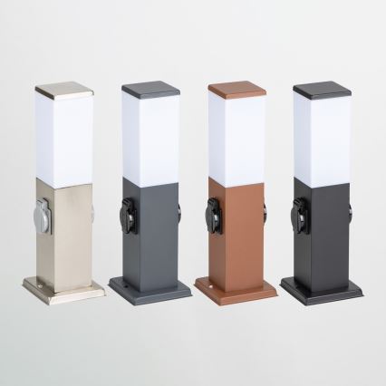 Brilagi - Venkovní lampa se 2 zásuvkami SCHUKO NOVA 1xE27/15W/230V 40 cm IP44 matný chrom