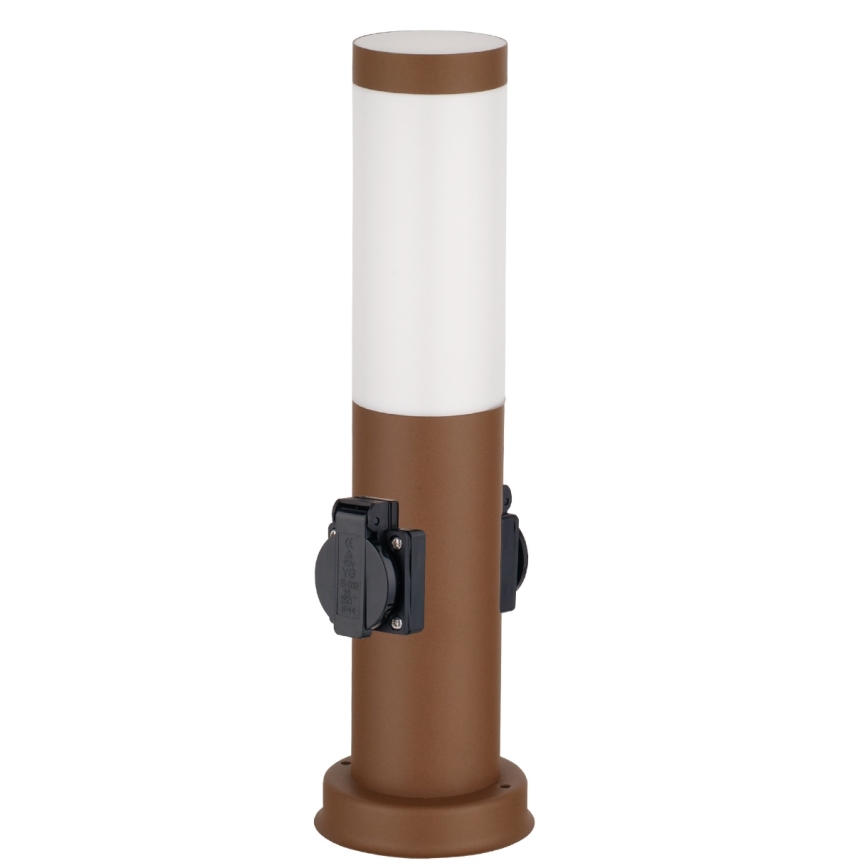 Brilagi - Venkovní lampa se 2 zásuvkami SCHUKO NOVA 1xE27/15W/230V 40 cm IP44 hnědá