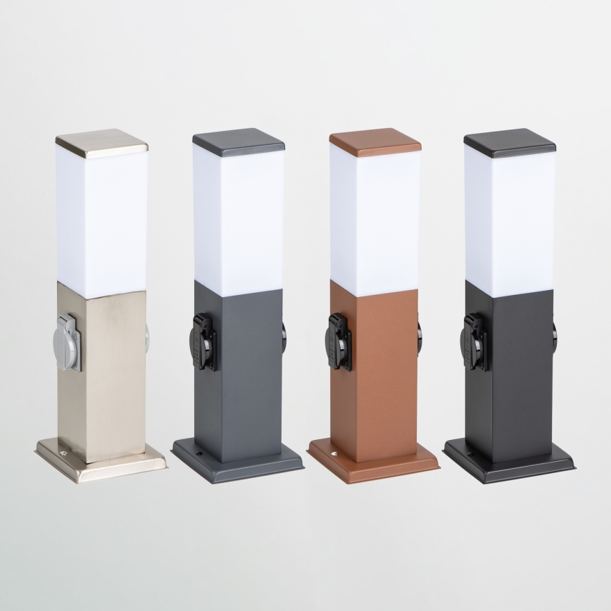Brilagi - Venkovní lampa se 2 zásuvkami SCHUKO NOVA 1xE27/15W/230V 40 cm IP44 hnědá