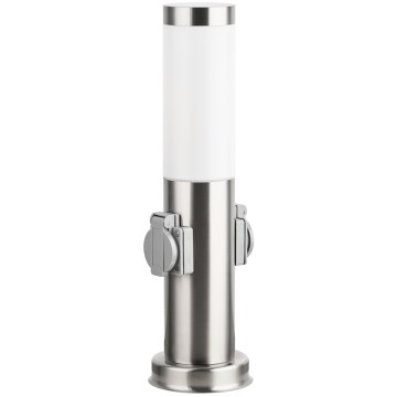 Brilagi - Venkovní lampa se 2 zásuvkami SCHUKO 1xE27/15W/230V 40 cm IP44 matný chrom
