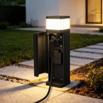 BRILAGI - Venkovní lampa se 2 zásuvkami SCHUKO PILLAR 1xG9/11W/230V IP44 černá