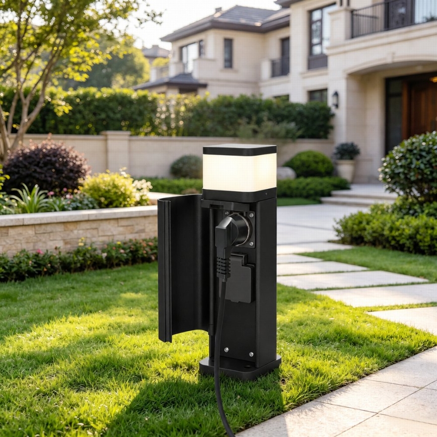 BRILAGI - Venkovní lampa se 2 zásuvkami SCHUKO PILLAR 1xG9/11W/230V IP44 černá