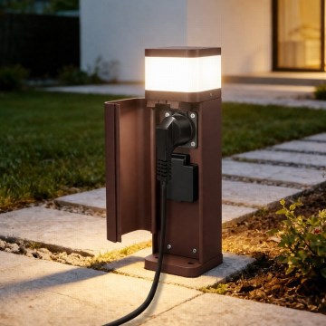 BRILAGI - Venkovní lampa se 2 zásuvkami SCHUKO PILLAR 1xG9/11W/230V IP44 hnědá