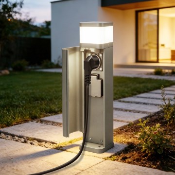 BRILAGI - Venkovní lampa se 2 zásuvkami SCHUKO PILLAR 1xG9/11W/230V IP44 šedá