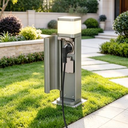 BRILAGI - Venkovní lampa se 2 zásuvkami SCHUKO PILLAR 1xG9/11W/230V IP44 šedá