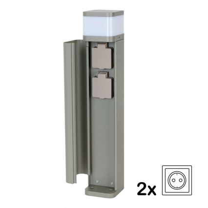 BRILAGI - Venkovní lampa se 2 zásuvkami SCHUKO PILLAR 1xG9/11W/230V IP44 šedá