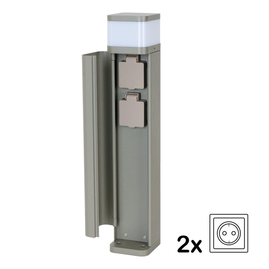 BRILAGI - Venkovní lampa se 2 zásuvkami SCHUKO PILLAR 1xG9/11W/230V IP44 šedá