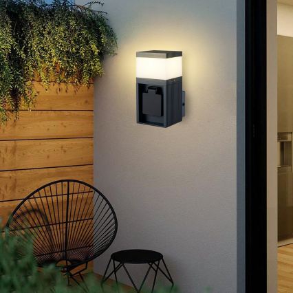 Brilagi - Venkovní nástěnná lampa se zásuvkou SCHUKO PILLAR 1xG9/11W/230V IP44 antracit