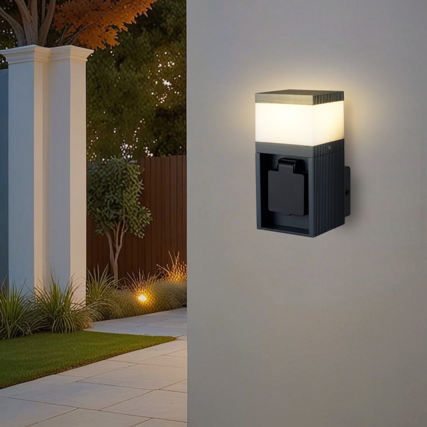 Brilagi - Venkovní nástěnná lampa se zásuvkou SCHUKO PILLAR 1xG9/11W/230V IP44 antracit