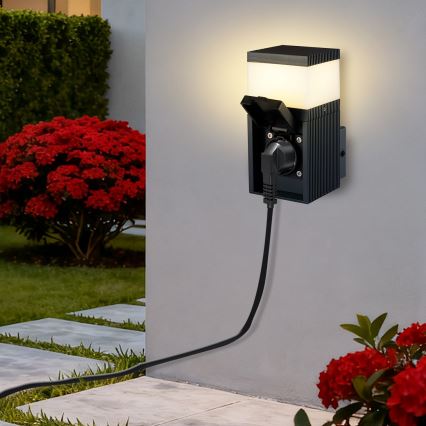 Brilagi - Venkovní nástěnná lampa se zásuvkou SCHUKO PILLAR 1xG9/11W/230V IP44 antracit