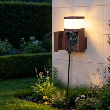 BRILAGI - Venkovní nástěnná lampa se zásuvkou SCHUKO PILLAR 1xG9/11W/230V IP44 hnědá