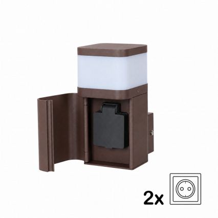 BRILAGI - Venkovní nástěnná lampa se zásuvkou SCHUKO PILLAR 1xG9/11W/230V IP44 hnědá