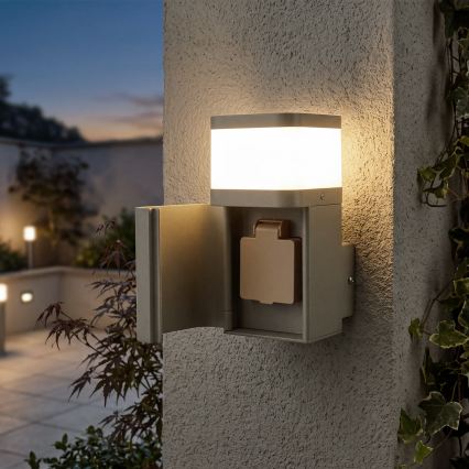 BRILAGI - Venkovní nástěnná lampa se zásuvkou SCHUKO PILLAR 1xG9/11W/230V IP44 šedá