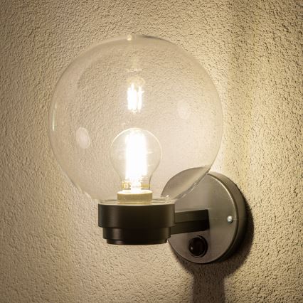 Brilagi - Venkovní nástěnné svítidlo se senzorem pohybu HARBOR 1xE27/40W/230V IP33 antracit/čirá