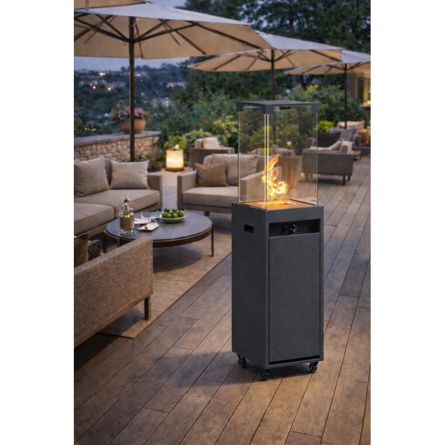 Brilagi - Venkovní plynový krb FLARO GAS 142x36 cm 8kW 1xAAA antracit + ochranný kryt