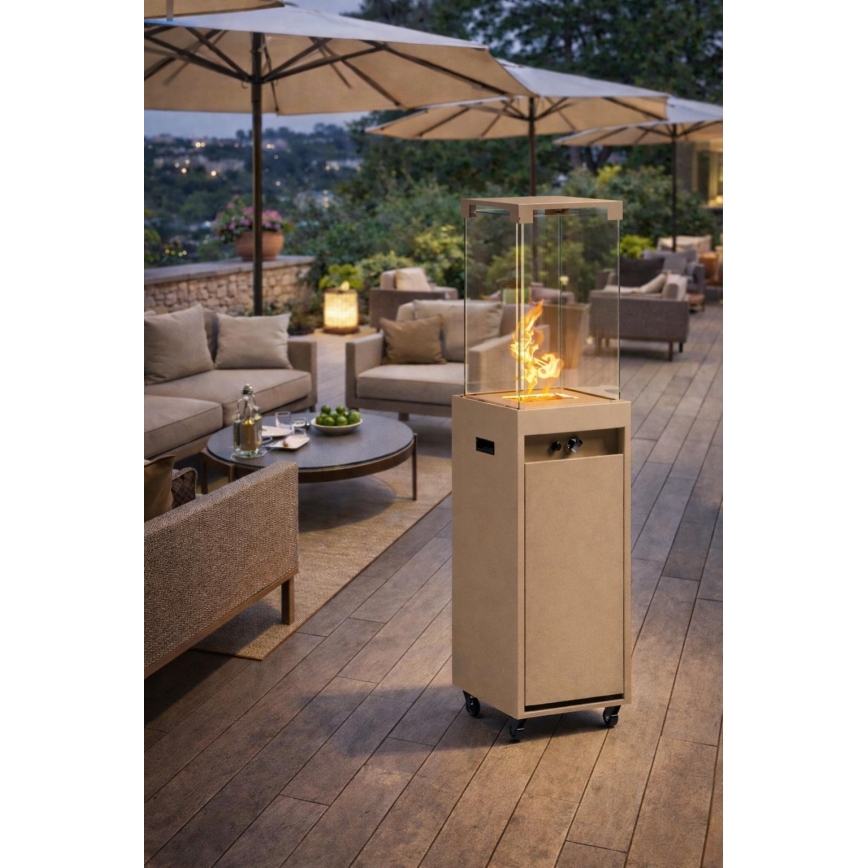 Brilagi - Venkovní plynový krb FLARO GAS 142x36 cm 8kW 1xAAA béžová + ochranný kryt