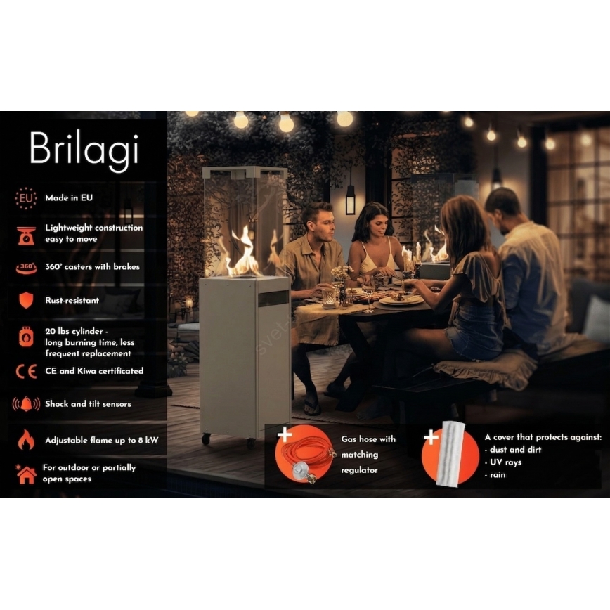 Brilagi - Venkovní plynový krb FLARO GAS 142x36 cm 8kW 1xAAA béžová + ochranný kryt