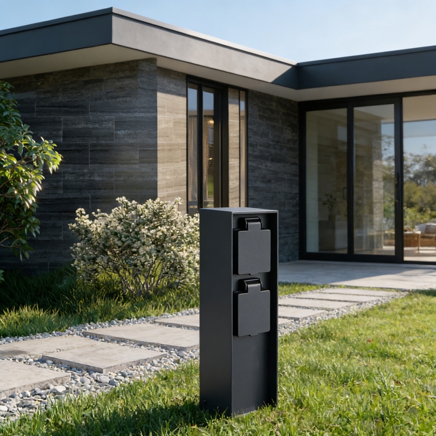 BRILAGI - Venkovní zásuvkový sloupek PILLAR 2Z SCHUKO 230V IP44 černá