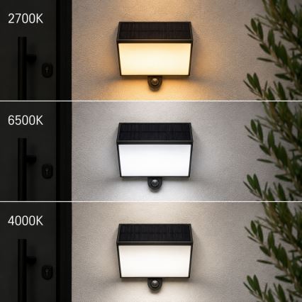 Brilliant - LED Solární nástěnné svítidlo se senzorem SIERRA LED/6W/3,7V 2700/4000/6500K 2000 mAh IP54 černá
