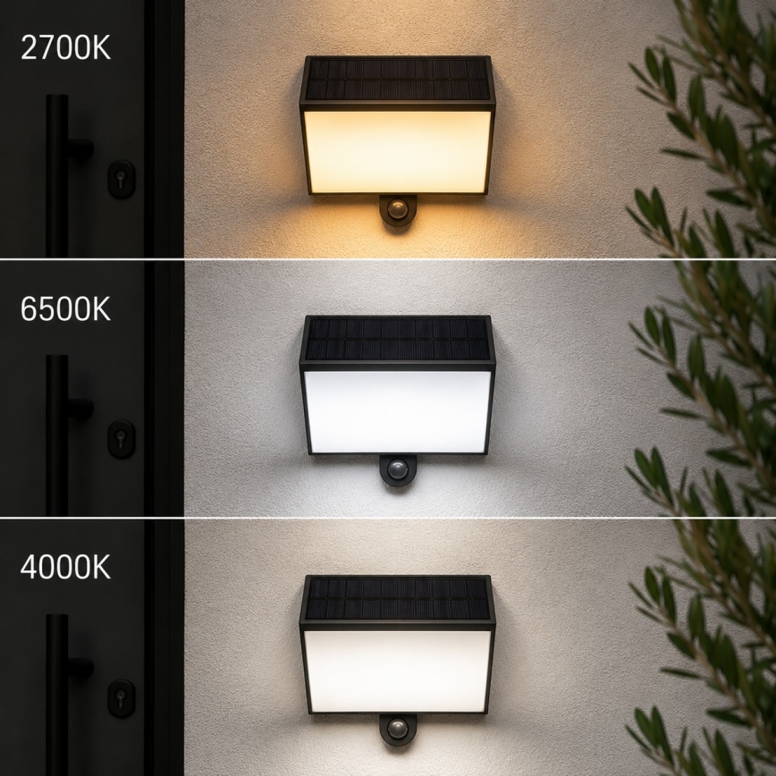 Brilliant - LED Solární nástěnné svítidlo se senzorem SIERRA LED/6W/3,7V 2700/4000/6500K 2000 mAh IP54 černá